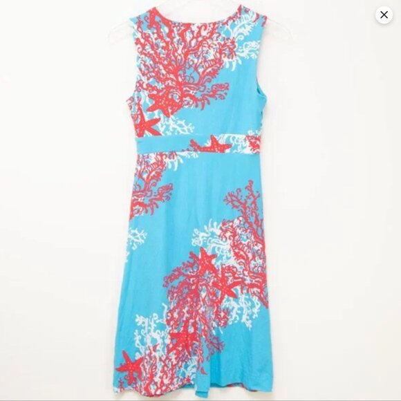 Lilly Pulitzer Rare Jia Dress Sleeveless Turquoise Coral Cascade Print SX L - Picture 2 of 15